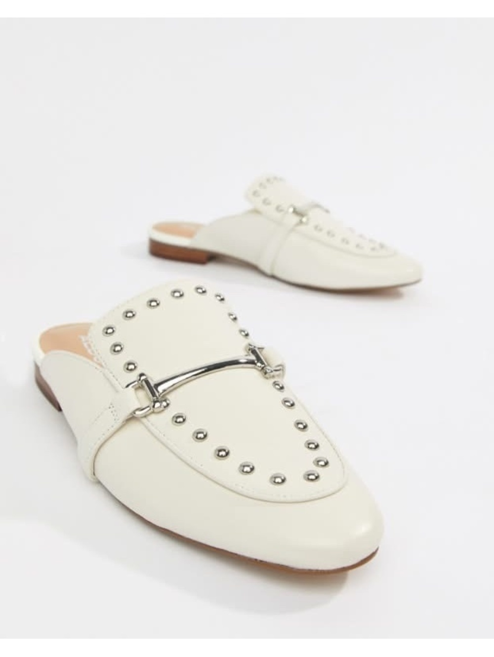 ALDO White Leather Studded Mule Loafers Size 7.5
